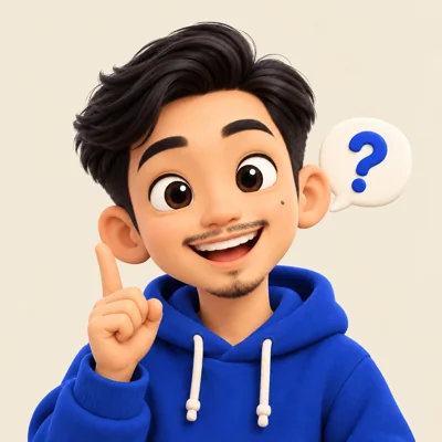Ilustrasi karakter Fauzan tersenyum dengan hoodie biru.
